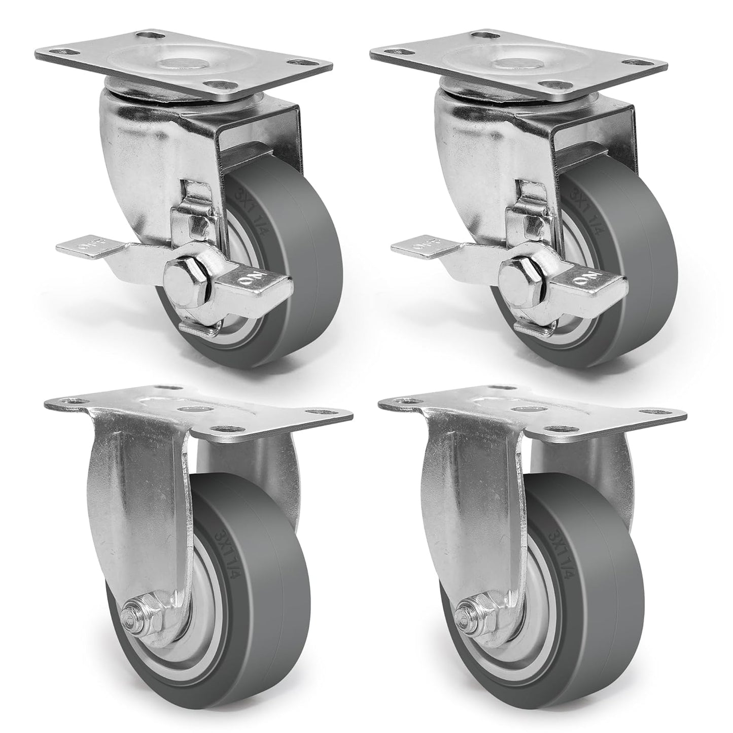 3 Inch Caster Wheels Set of 4 Heavy Duty with Brake for Furniture