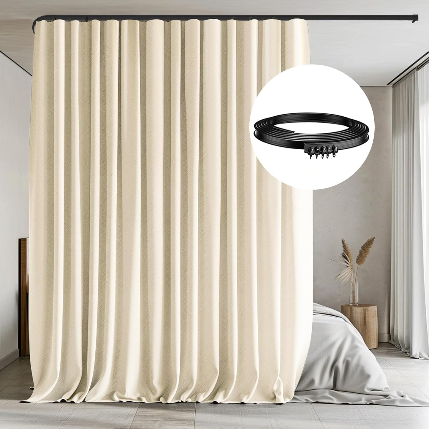 Room Divider Curtains with Flexible Ceiling Tracks for Privacy