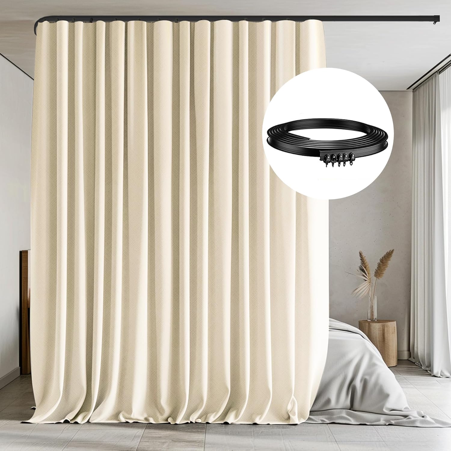 Room Divider Curtains with Flexible Ceiling Tracks for Privacy