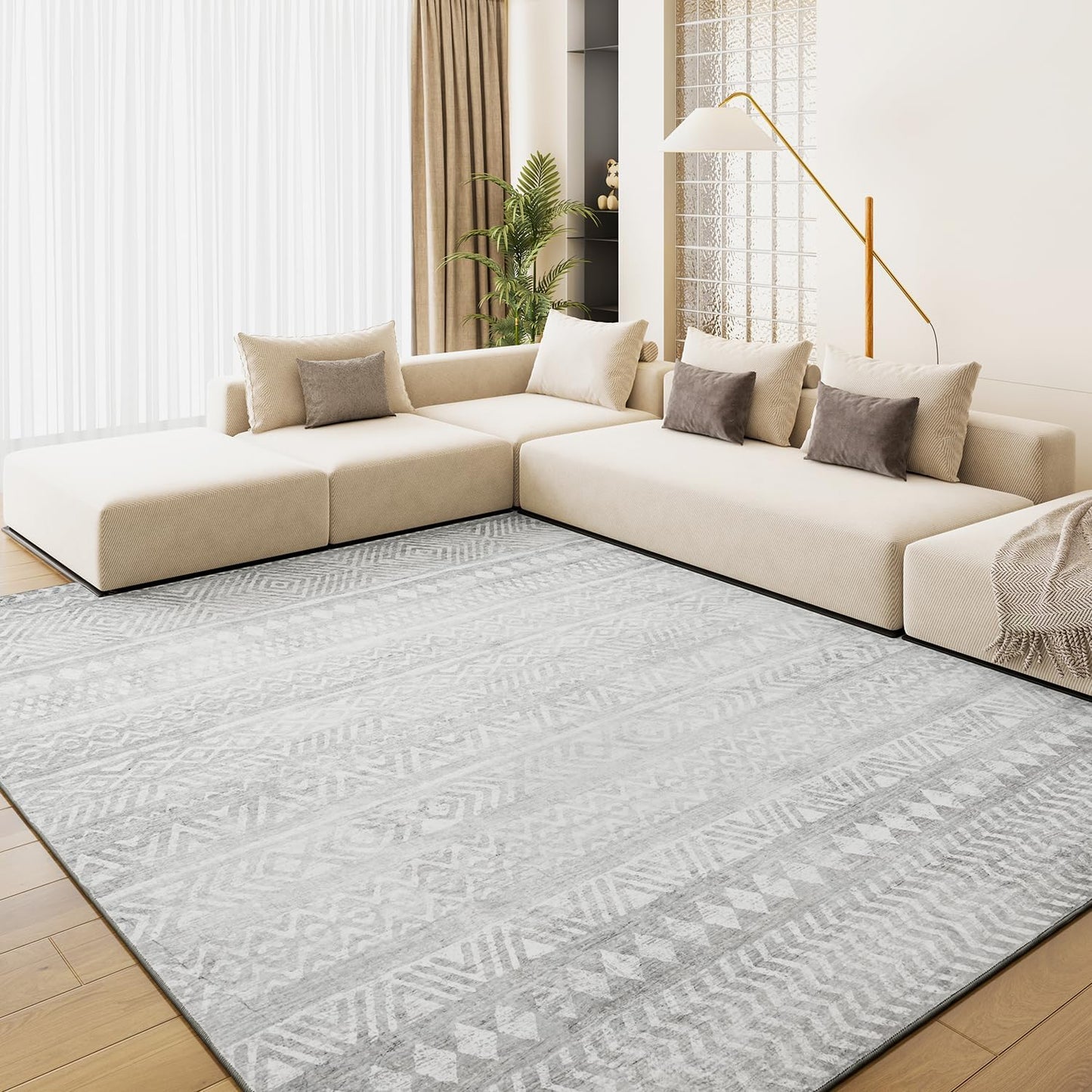 Grey Boho 9x12 Large Area Rugs for Living Room and Bedroom