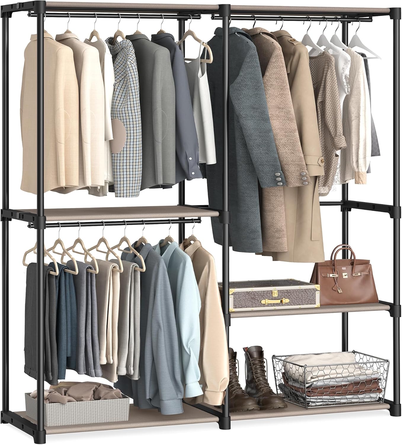 SONGMICS Portable Closet Organizer with Shelves and Rods