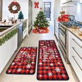 Buffalo Plaid Christmas Kitchen Decor Rugs Set of 2 - Festive Comfort