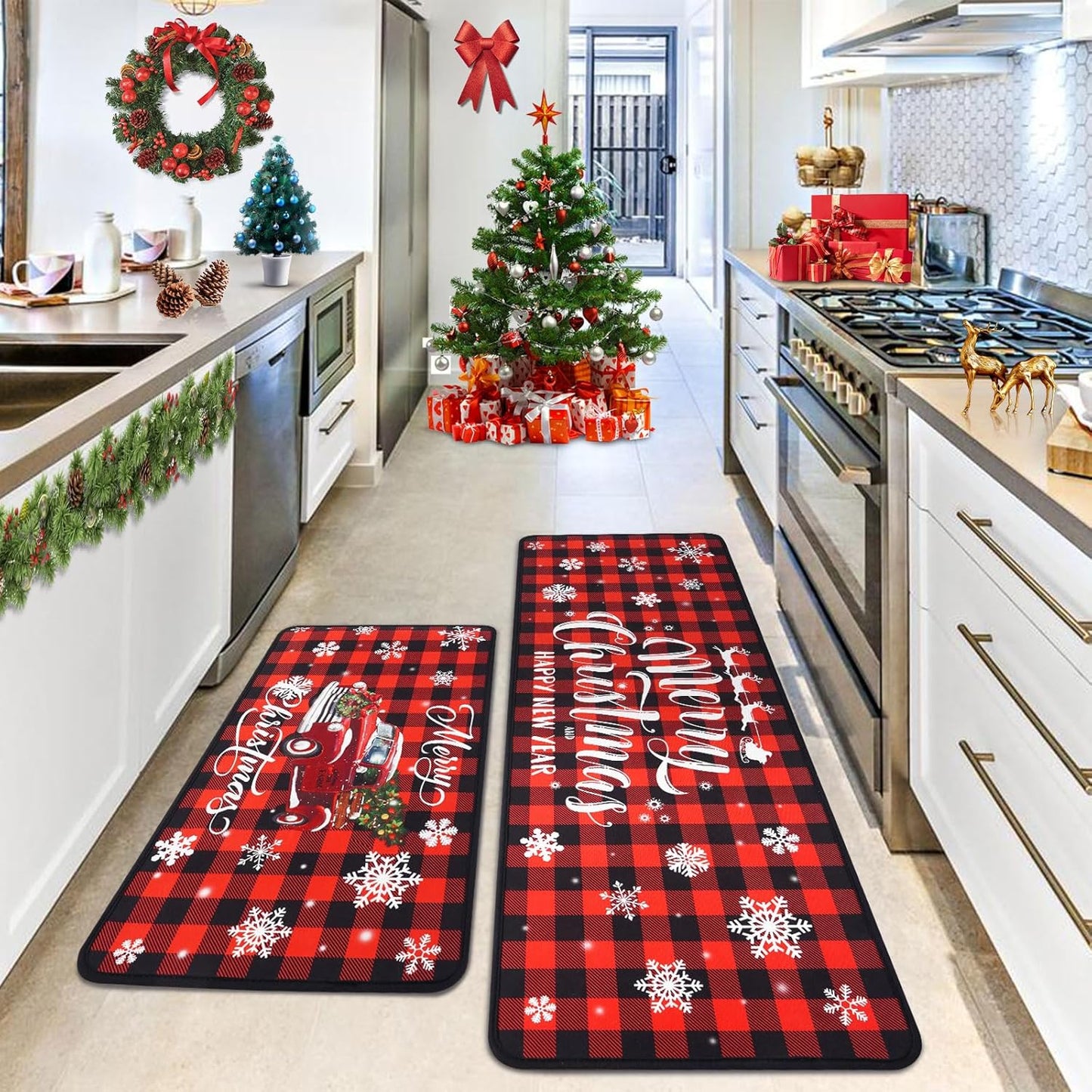 Buffalo Plaid Christmas Kitchen Decor with Red Truck Design