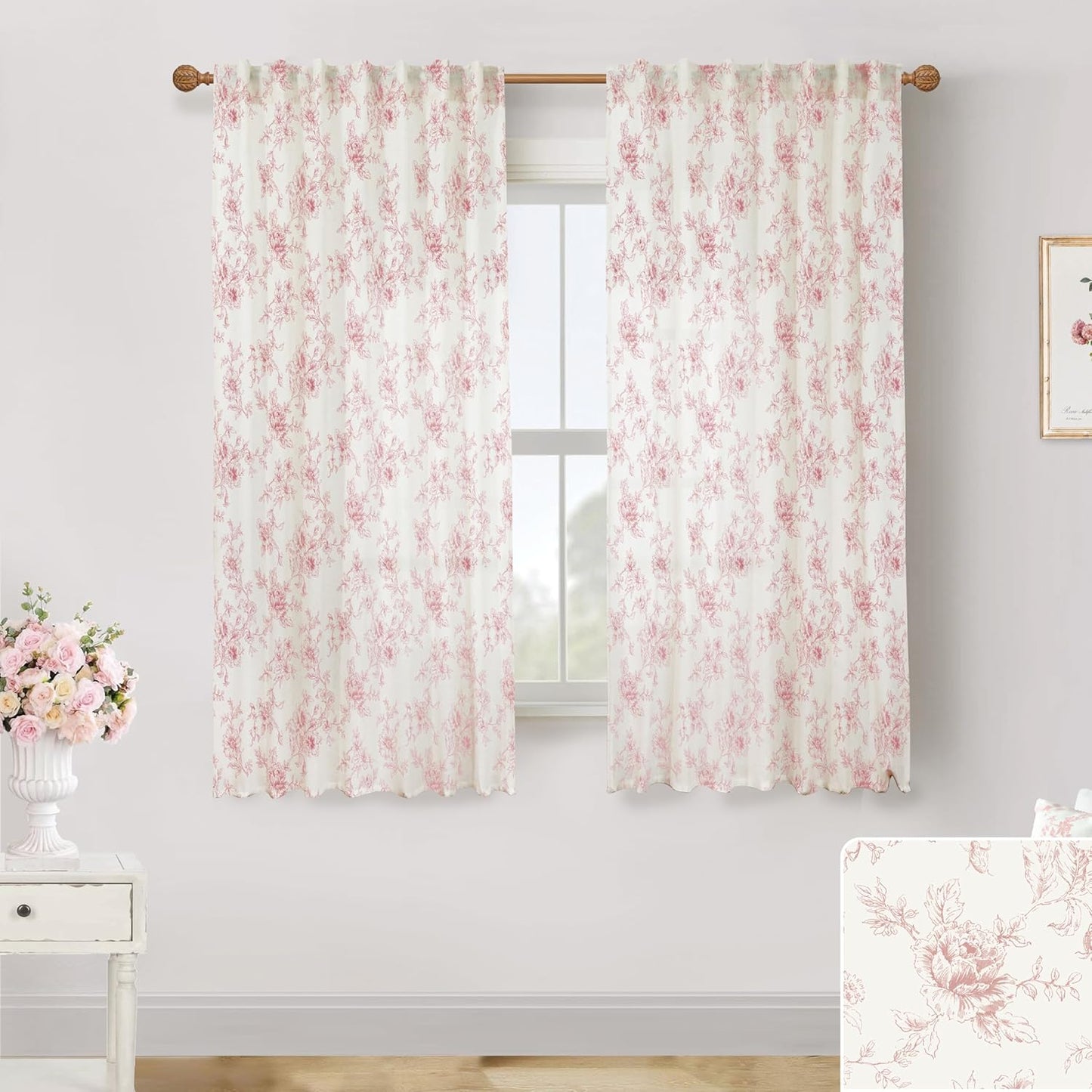 Print Curtains for Girls Bedroom by Lino Rosa - Floral Elegance