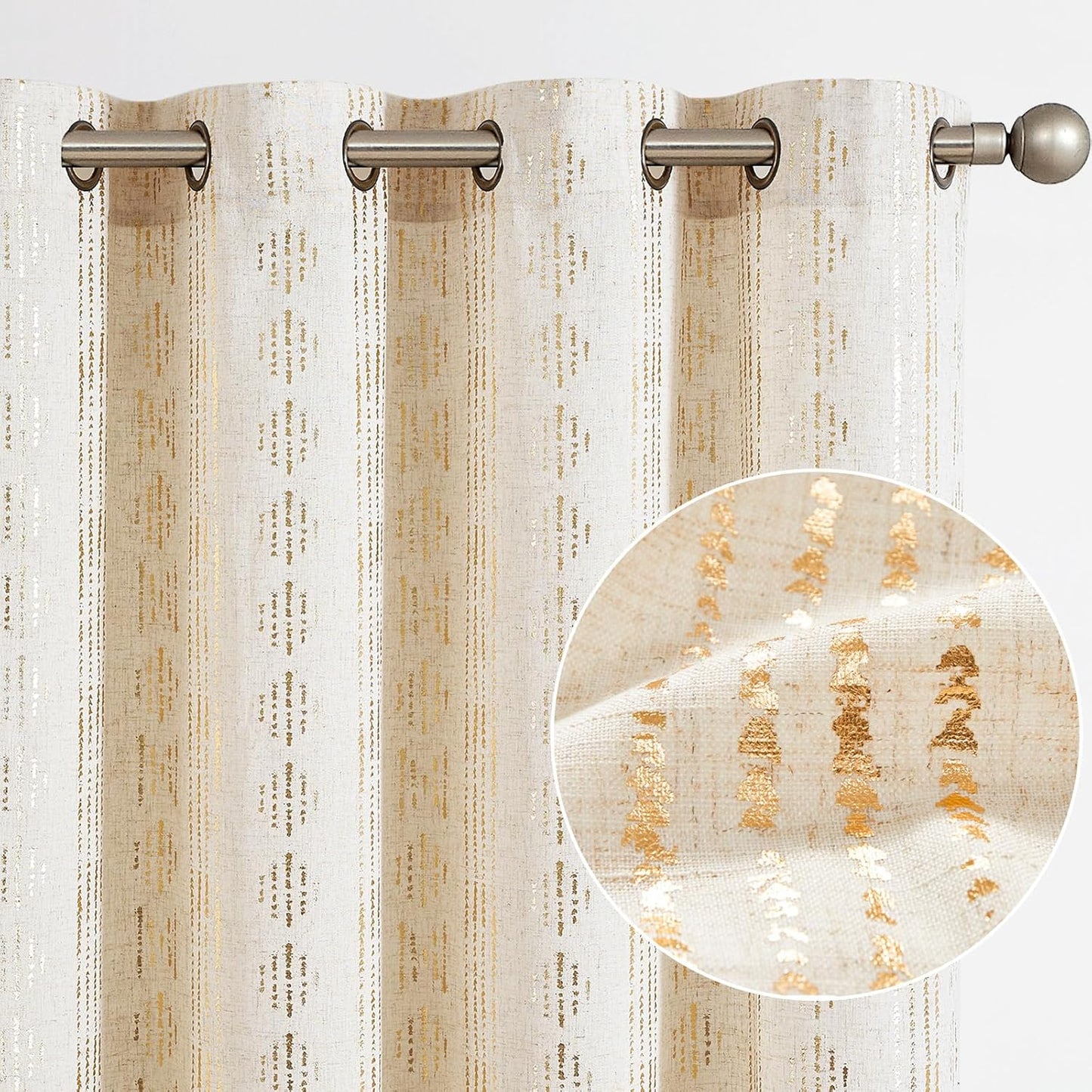 Boho Curtains with Gold Foil Print for Chic Home Decor