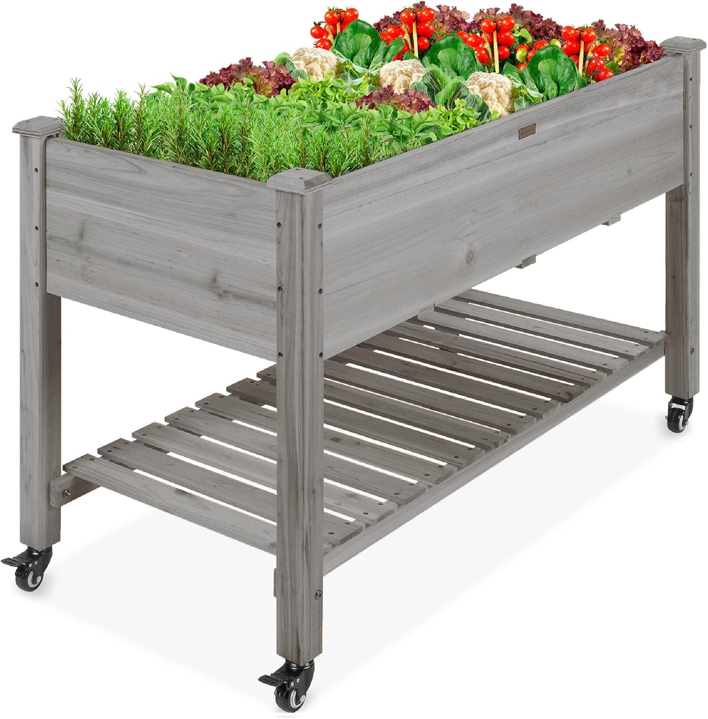Best Choice Products Mobile Elevated Wood Planter with Wheels