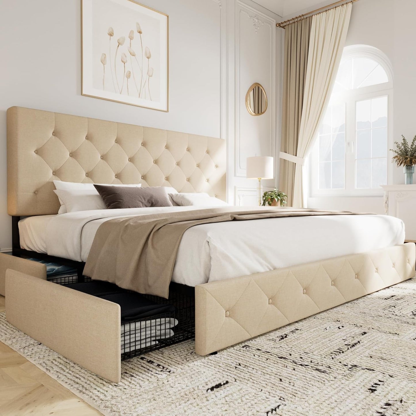 Allewie Upholstered King Size Platform Bed Frame with Storage