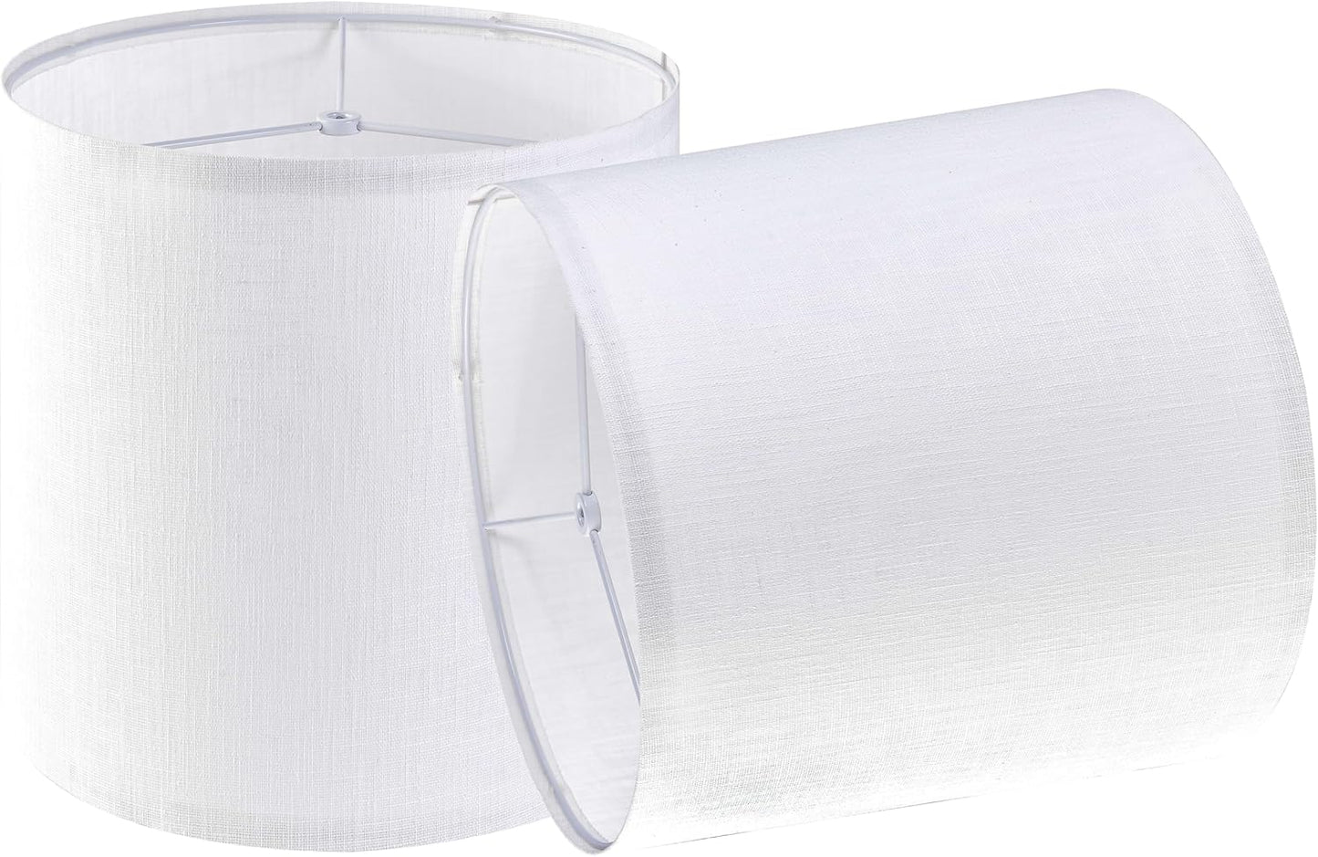 Set of 2 White Tall Linen Drum Lamp Shades for Modern Decor