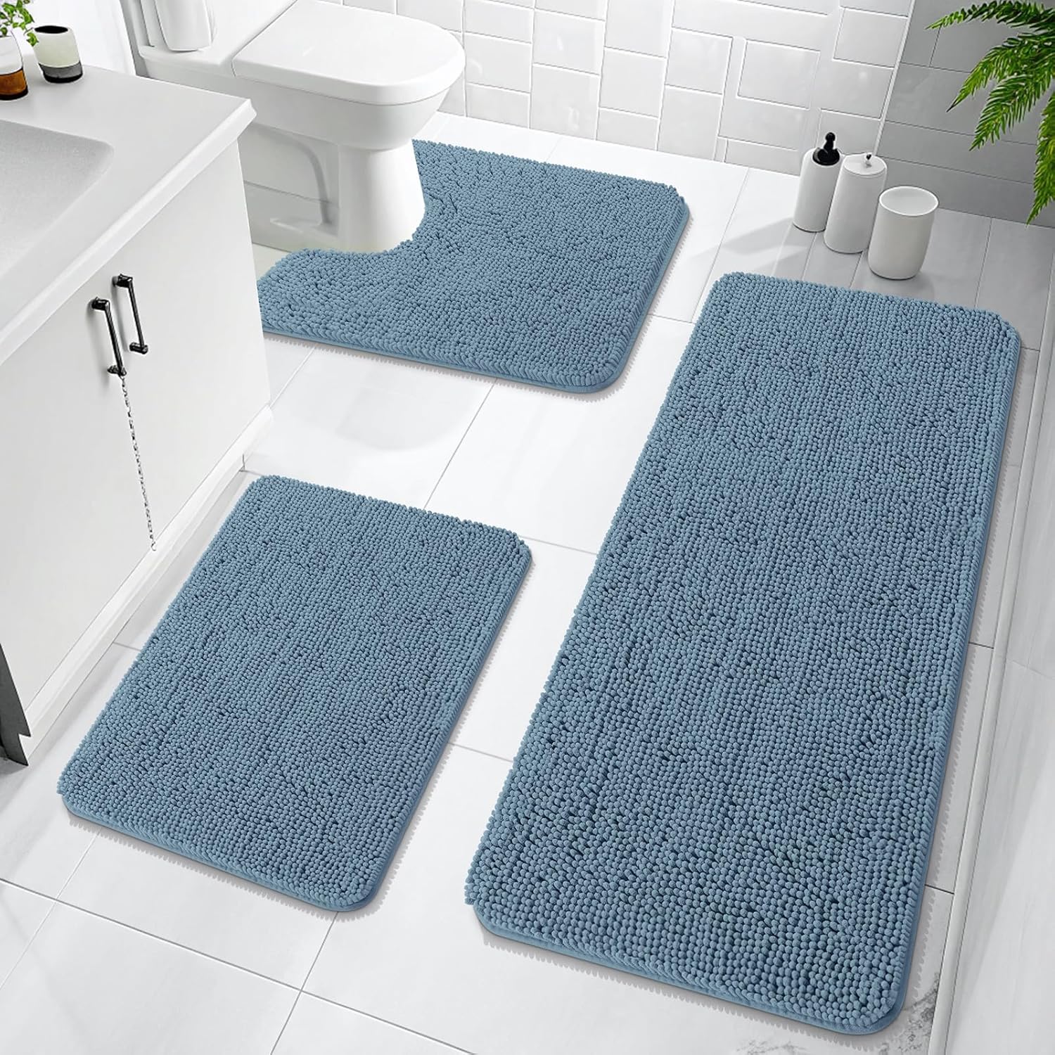 OLANLY Soft Chenille Bathroom Rugs Set for Ultimate Comfort