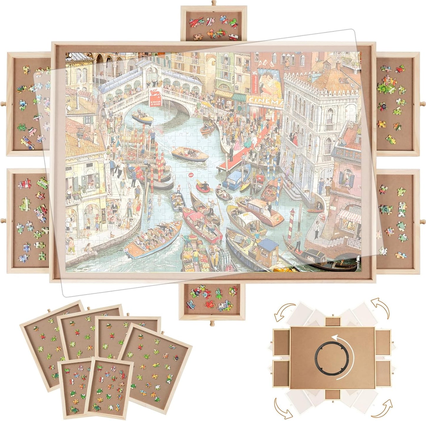 1500 Pieces Rotating Puzzle Board with 6 Drawers for Puzzlers