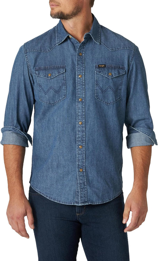 Wrangler Men's Iconic Denim Regular Fit Snap Shirt Review