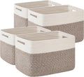 Cotton Rope Storage Baskets 4 Pack - Deep Brown & White, 13in x 9in