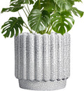 Ceramic Flower Pots 9.6 in Indoor Planter - Fluted Black & White