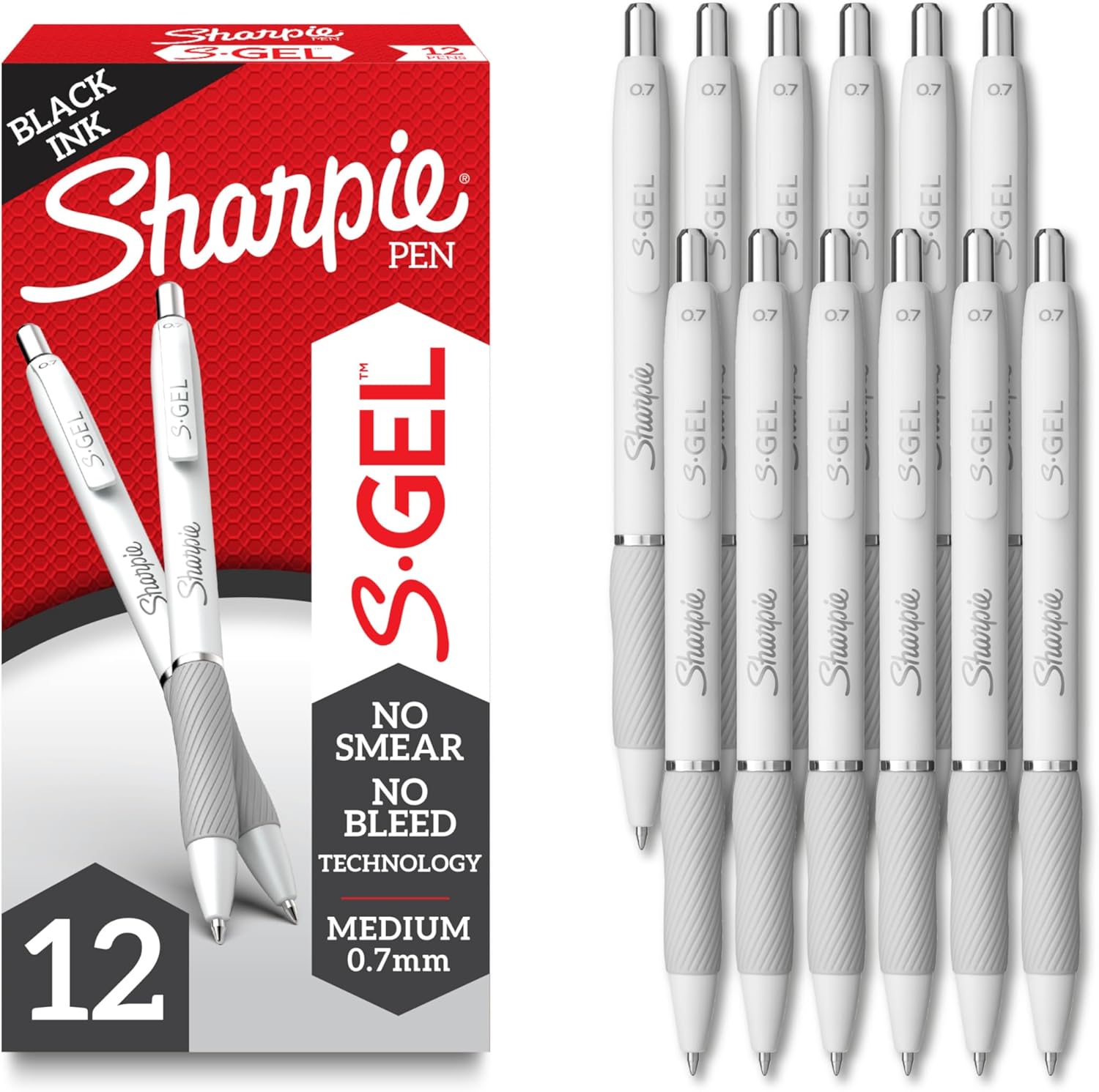 Sharpie S-Gel: Smooth Gel Ink Pens, Medium Point, Pearl White Body - 12 Count