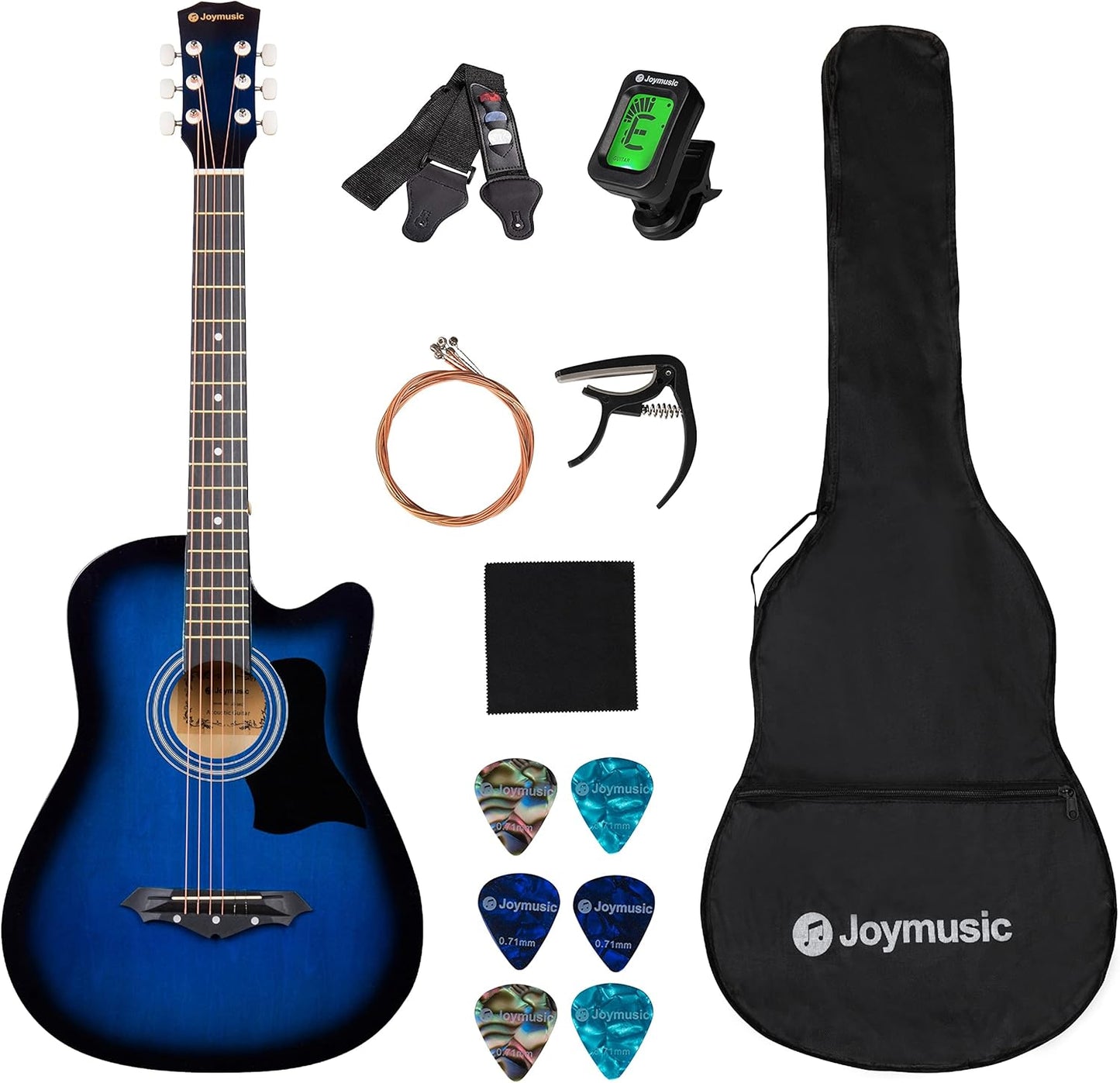 JOYMUSIC 38 Blueburst Acoustic Guitar Kit - Everything a Beginner Needs!