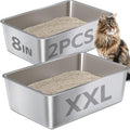 Stainless Steel Litter Box for Big Cats - High Sided, 2 Pack