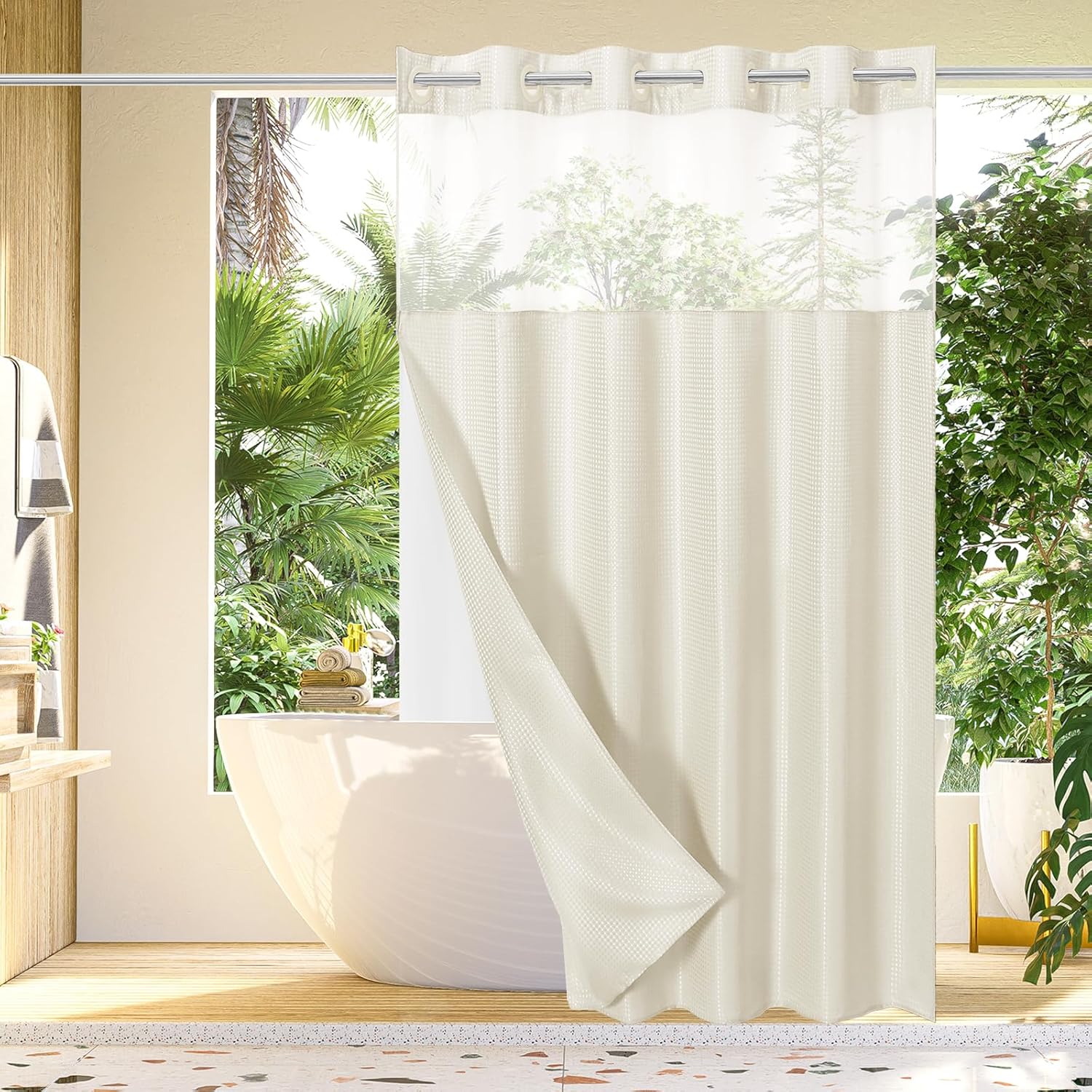 Gibelle Mesh-Top Shower Curtain Set: Waterproof & Washable