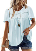 Womens Summer Crochet Ribbed Short Sleeve Tops - Flowy Hem