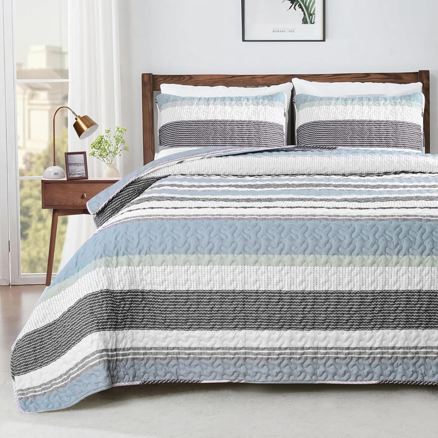 California King Size Quilt Set for All Seasons in Sage Green