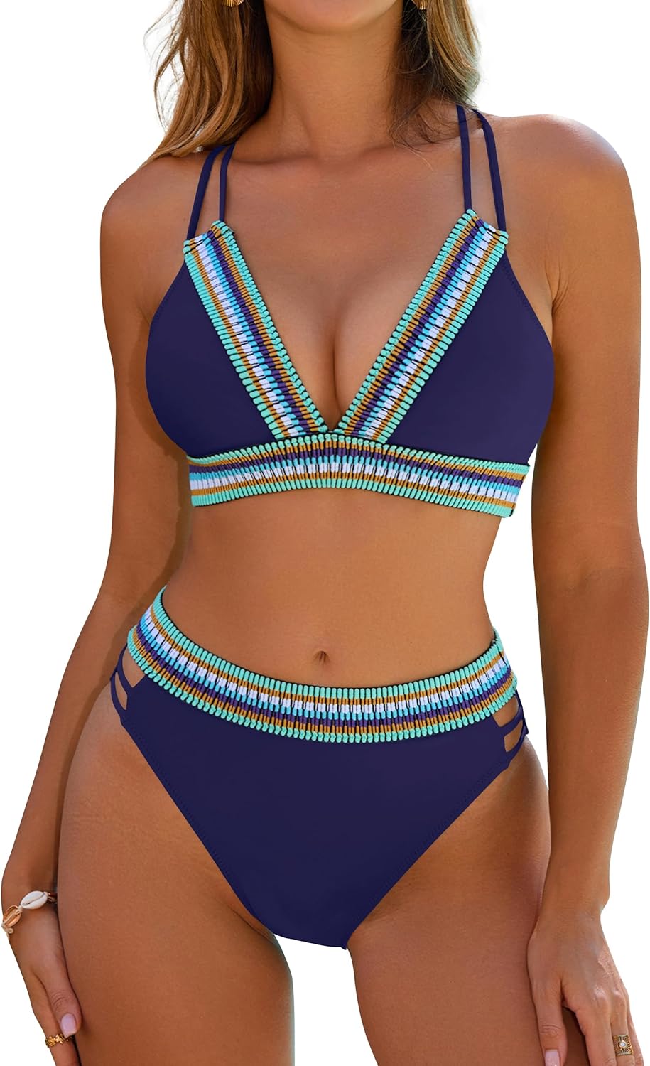 Blooming Jelly 2PC High-Waist Bikini: V-Neck, Crisscross Back