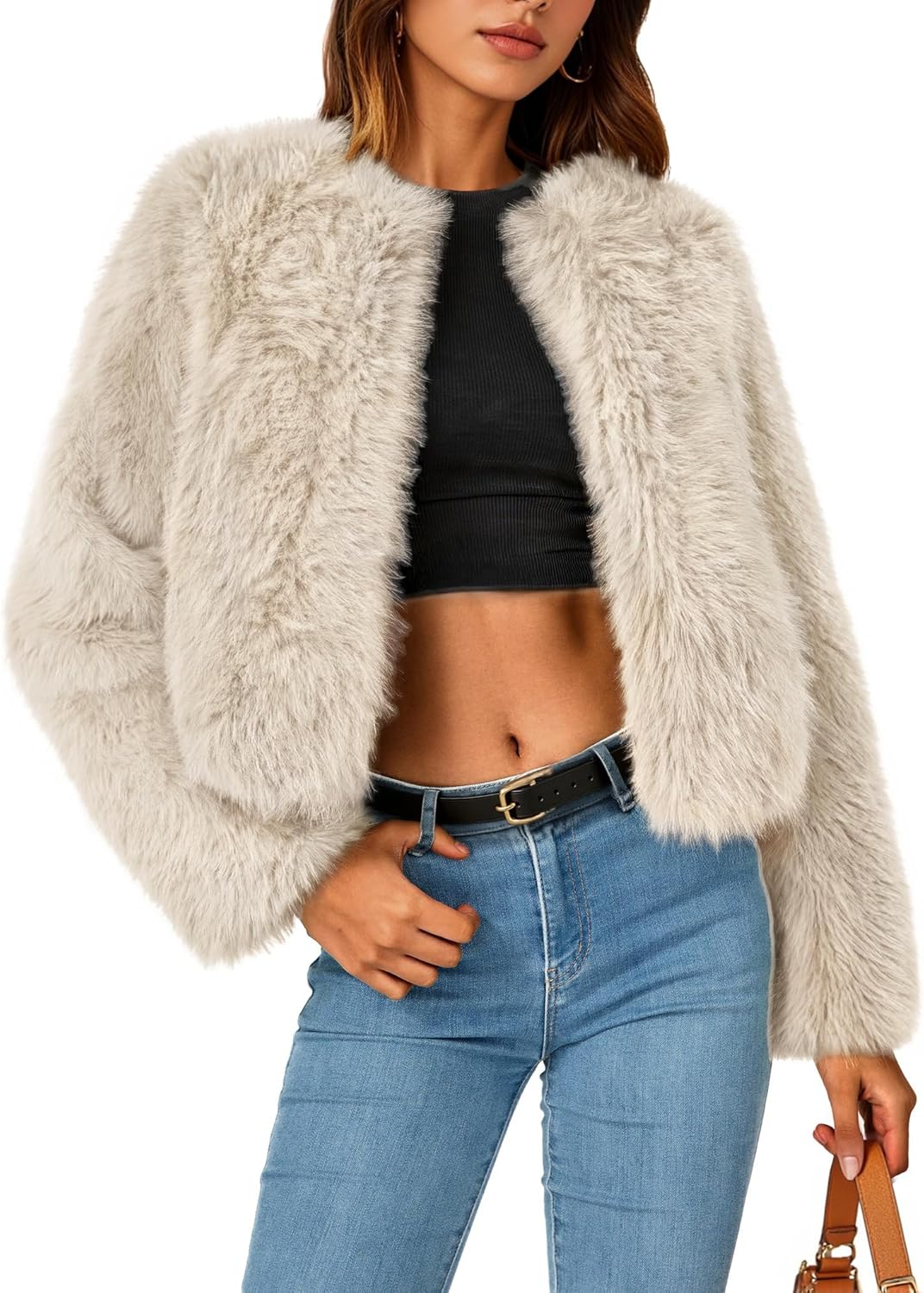ZESICA Women's Faux Fur Cropped Jacket for Winter Style