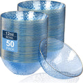 Clear Blue Disposable Bowls with Gold Rim 50 Pack - Premium 12oz