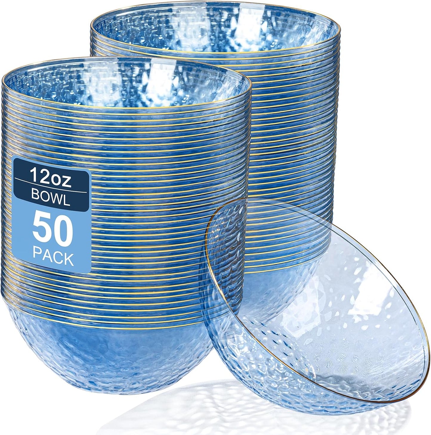 Clear Blue Disposable Bowls with Gold Rim for Every Occasion