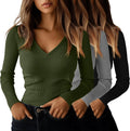 Ficerd 3 Pack Womens Long Sleeve V Neck Slim Fit Tops - 2025 Fall