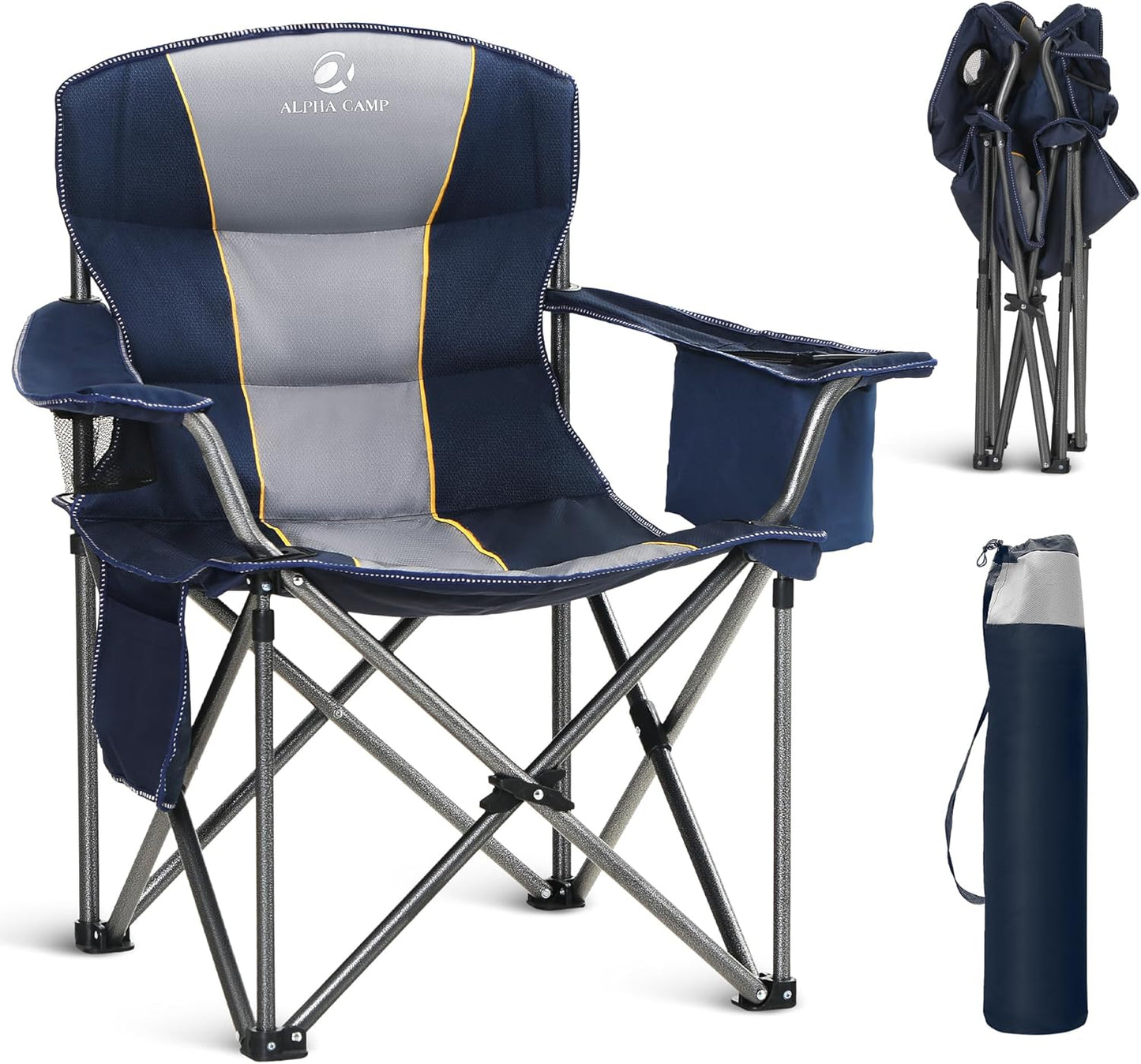XL Folding Camp Chair with Cooler & Holder, 450 LBS Support
