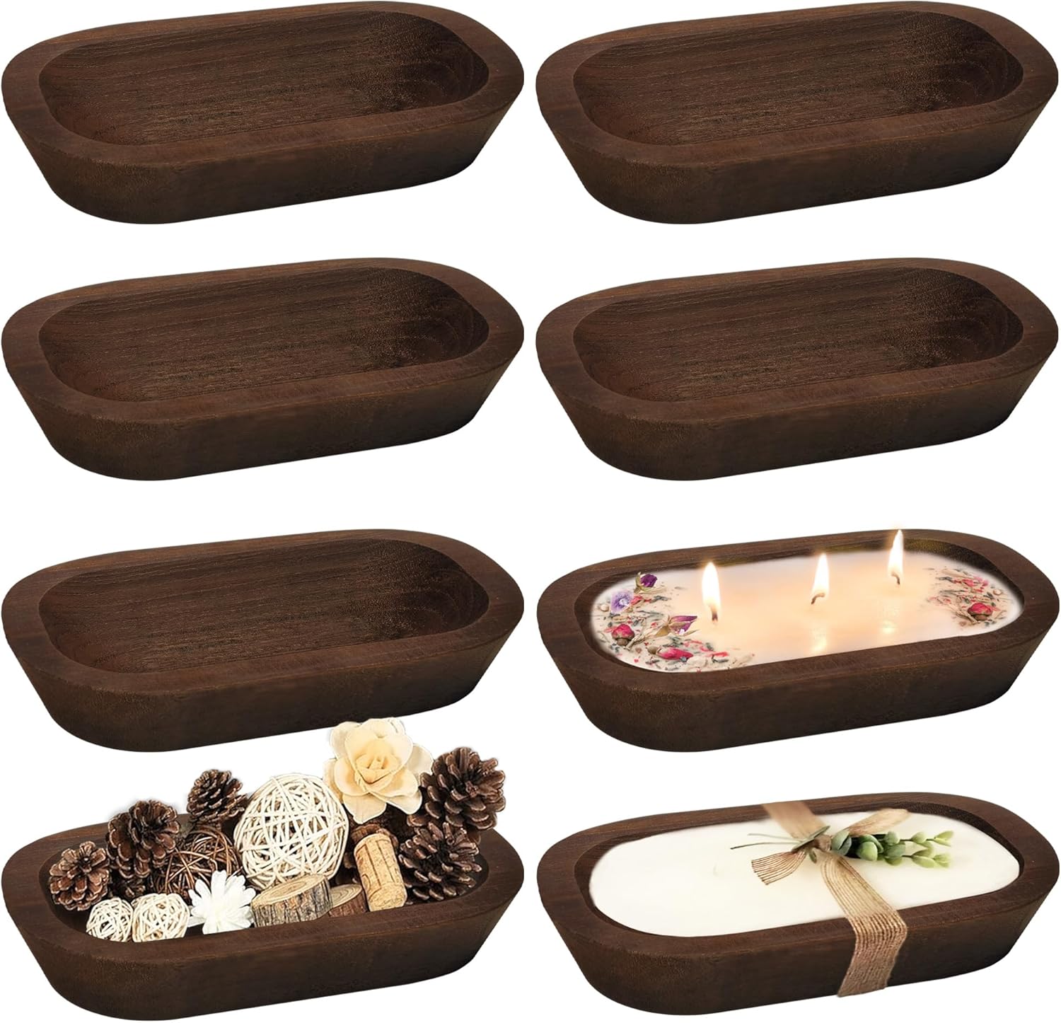 Royxen 8 Pack Wood Dough Bowls for Rustic Home Decor