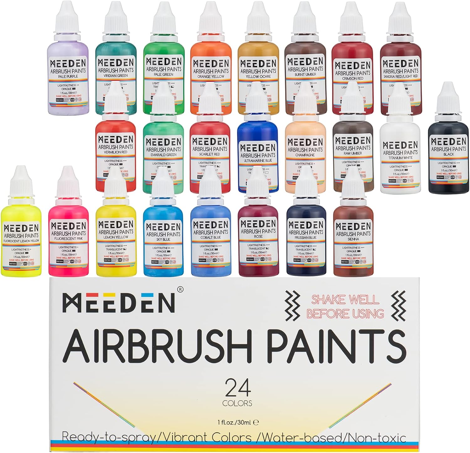 MEEDEN Airbrush Paint Set: 24 Colors for Artists and Crafts