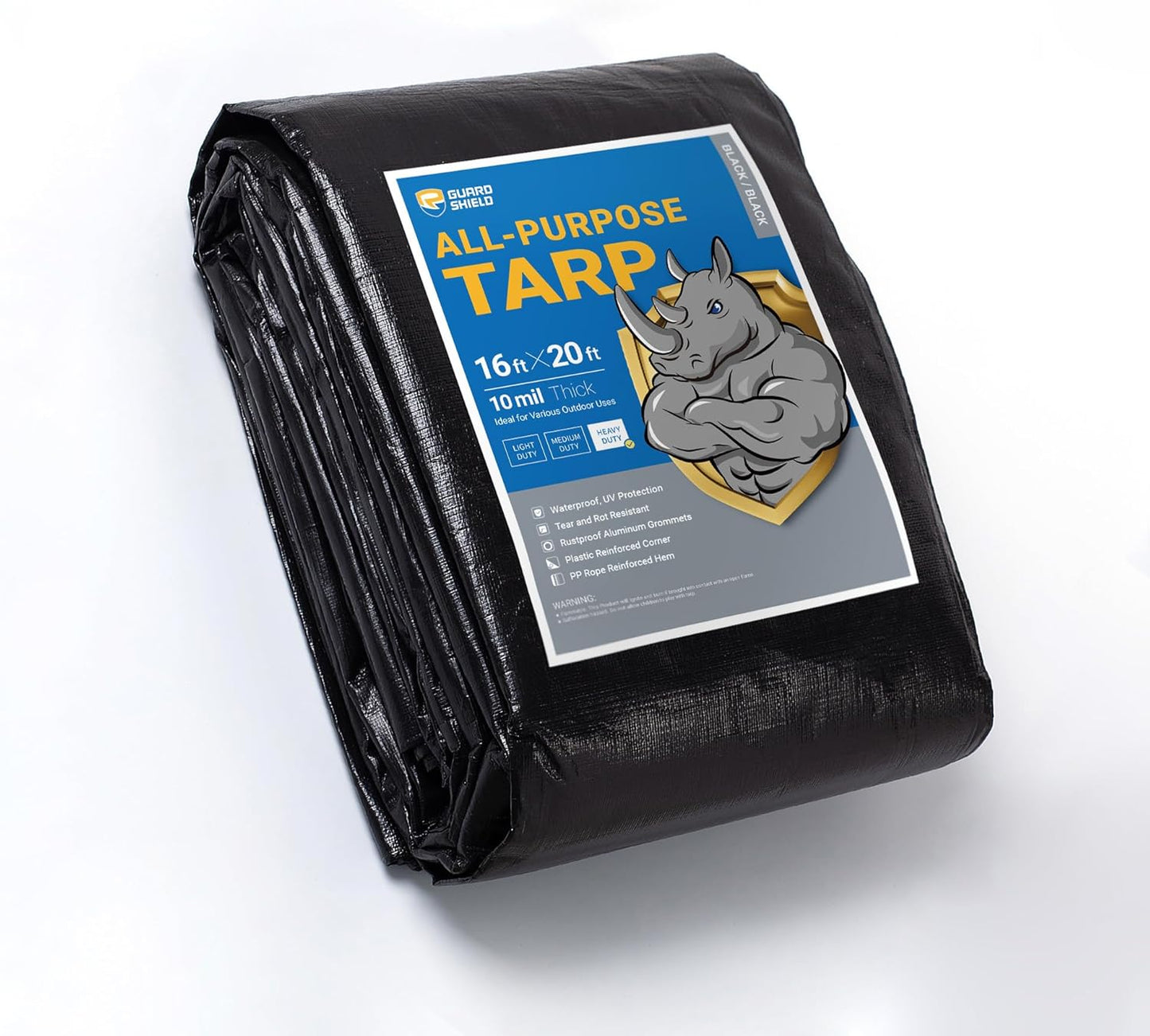 GUARD SHIELD Heavy Duty Waterproof 16x20 Feet Black Tarp Cover