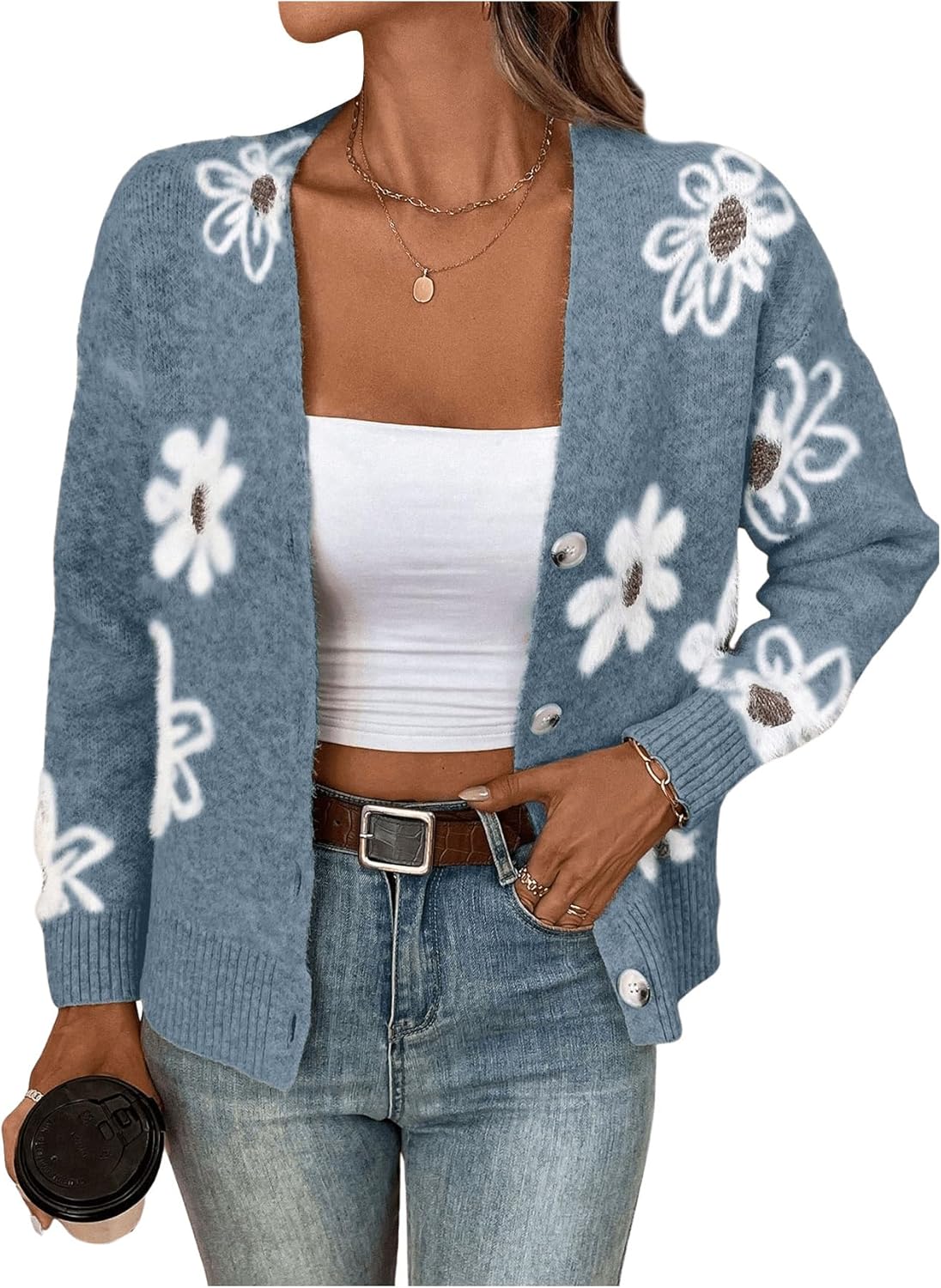 Floral Print Button Down Cardigan for Women - Stylish Knit Outerwear