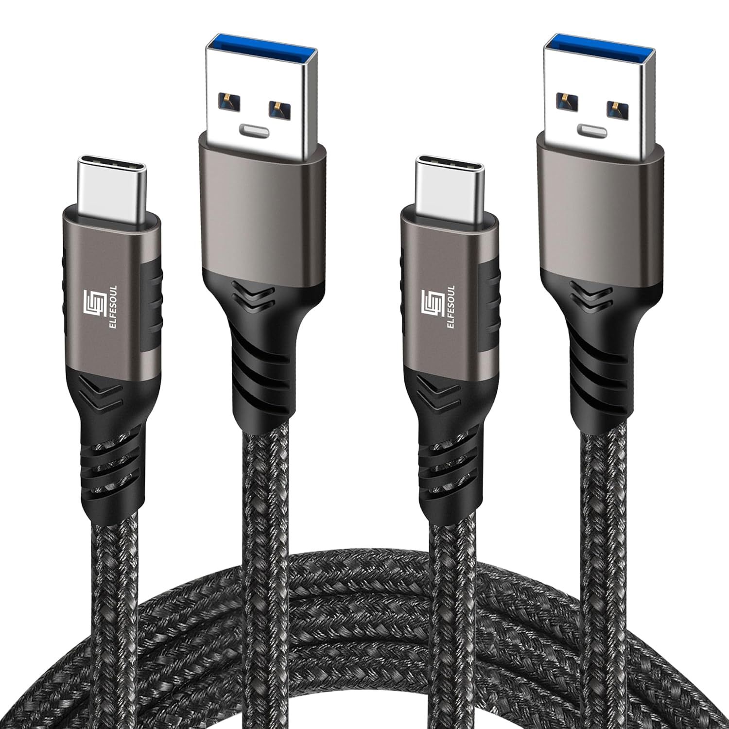 Fast Charging USB-C Cable for Samsung & iPhone, 6.6ft Nylon Braided, 2 Pack