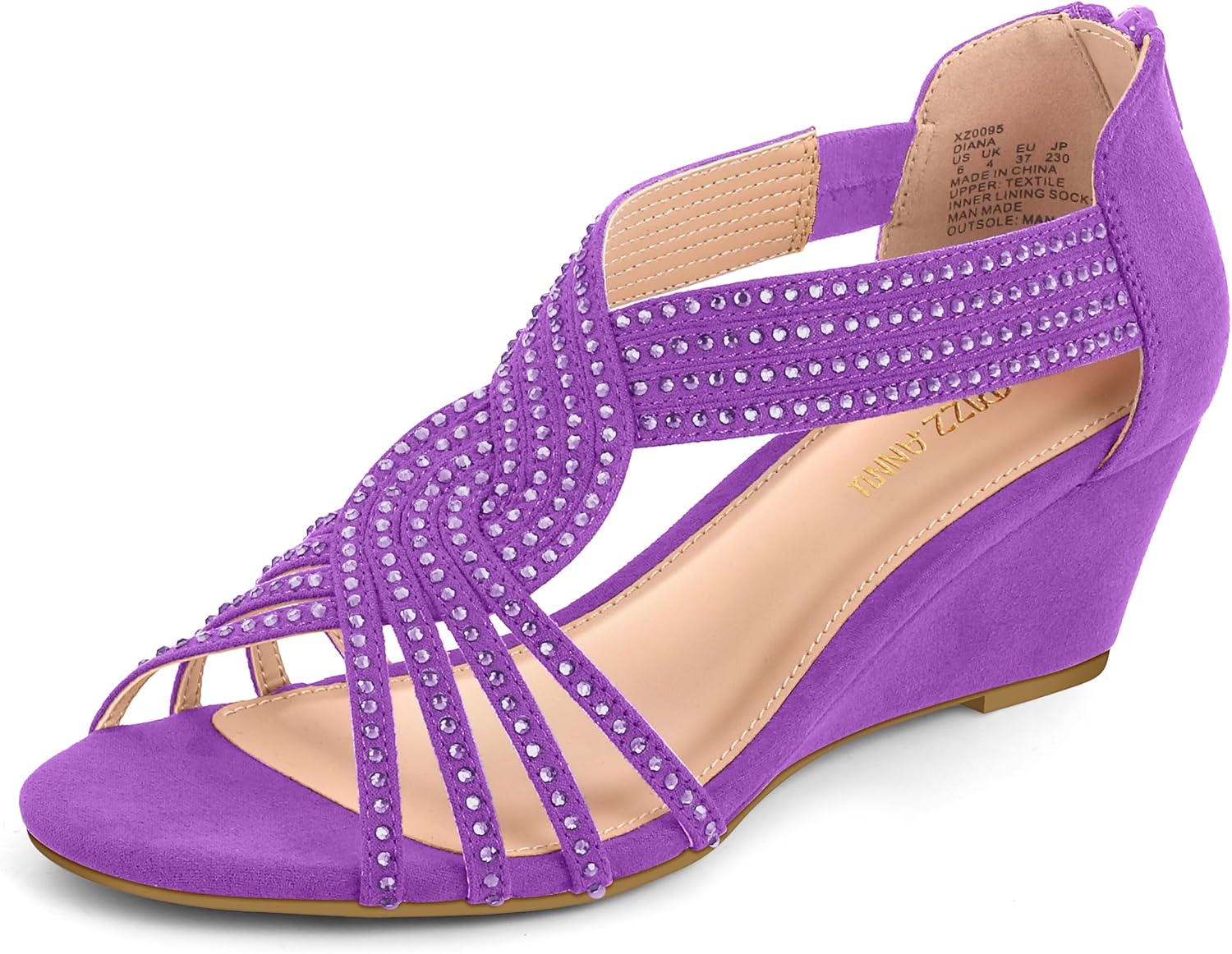 Diana Low Wedge Sandals with Sparkly Rhinestones for Women