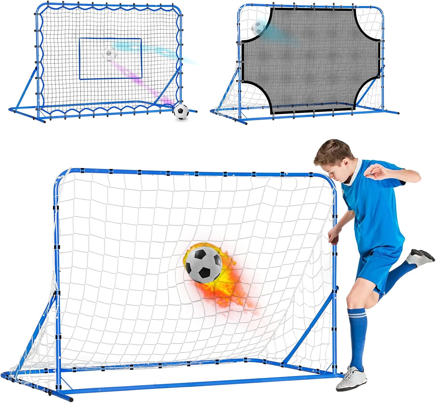 Three Mode Soccer Goal & Rebounder Net for Precise Training