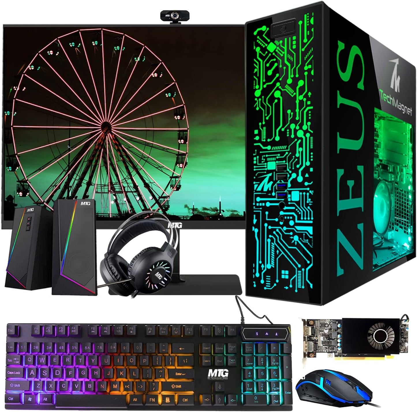 TechMagnet Gaming Desktop PC with 22 Inch Monitor and RGB Gear