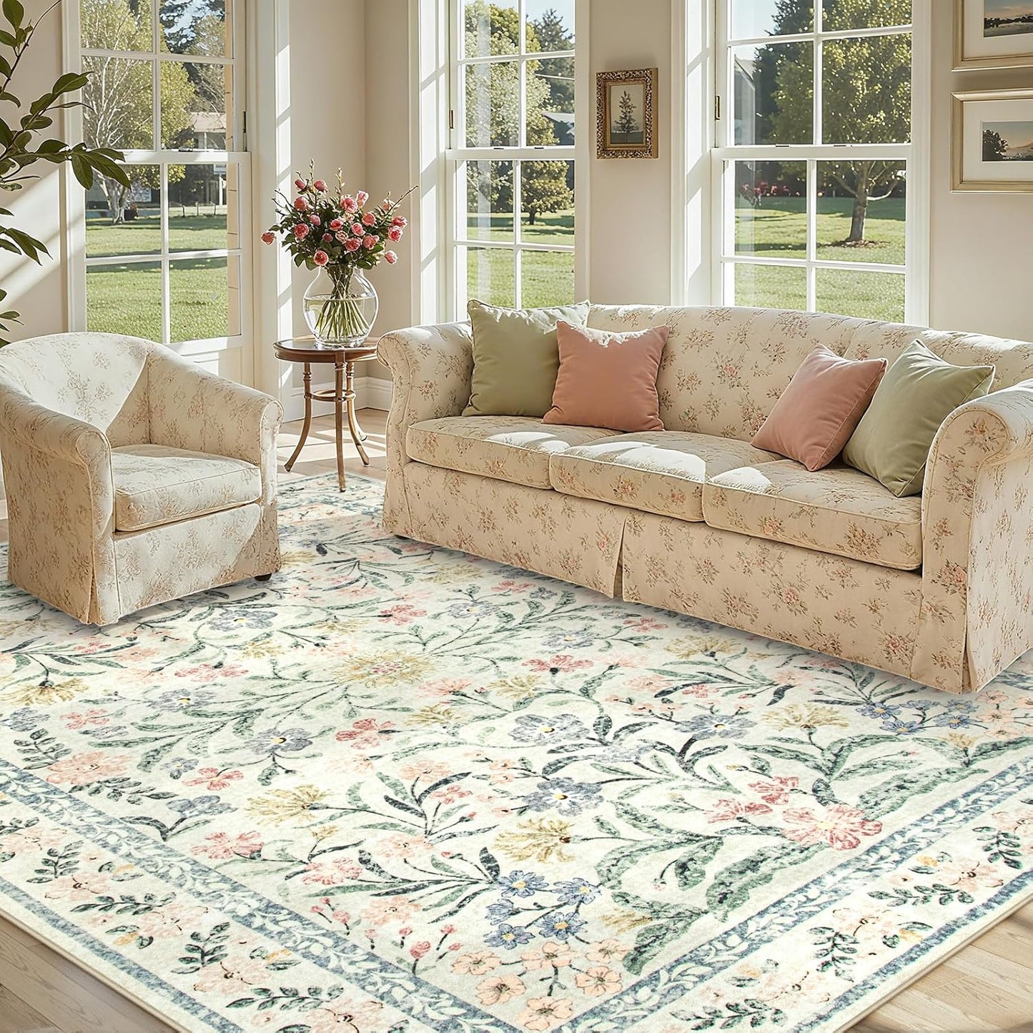 Lahome Boho Washable Girls Bedroom Rugs 9x12 for Cozy Spaces