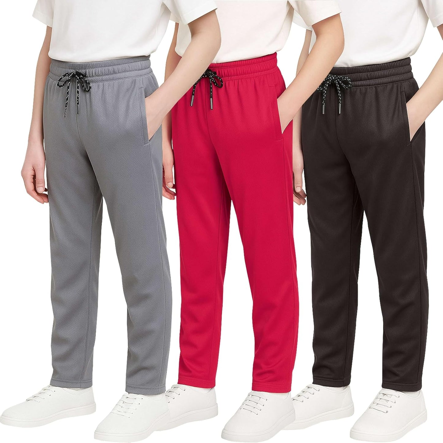 Boys' Mesh Open Bottom Active Sweatpants with Pockets & Drawstring