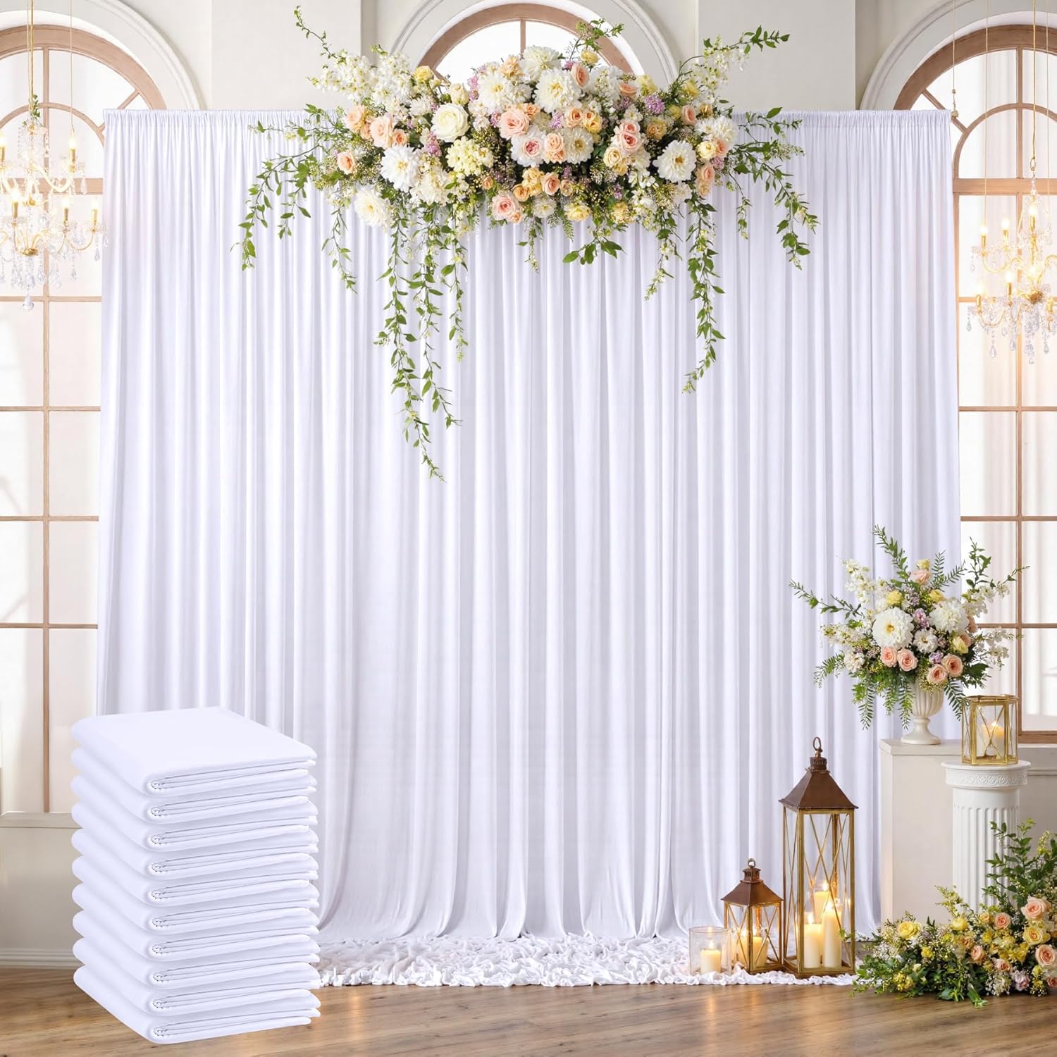 50ft x 10ft Wrinkle Free White Backdrop Curtains for Events
