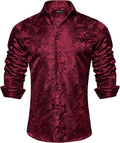 DiBanGu Mens Silk Paisley Dress Shirt - Elegant Jacquard Long Sleeve