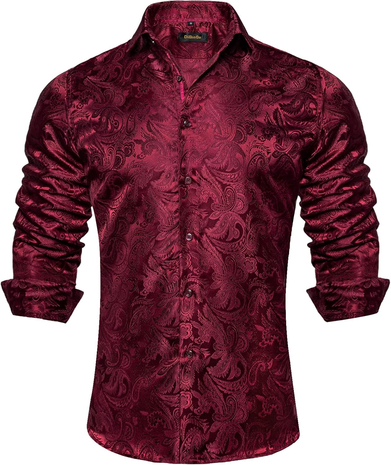 DiBanGu Mens Silk Paisley Dress Shirt for Weddings and Parties