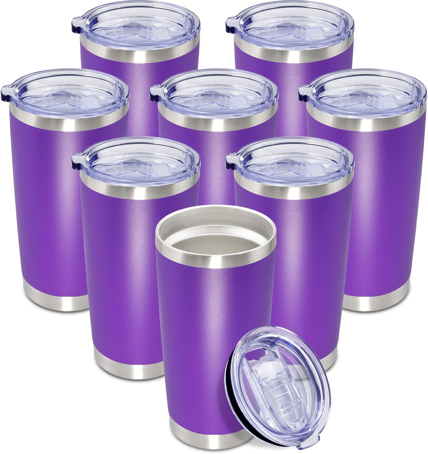 20 oz Stainless Steel Travel Tumblers with Lid - 8 Pack Purple