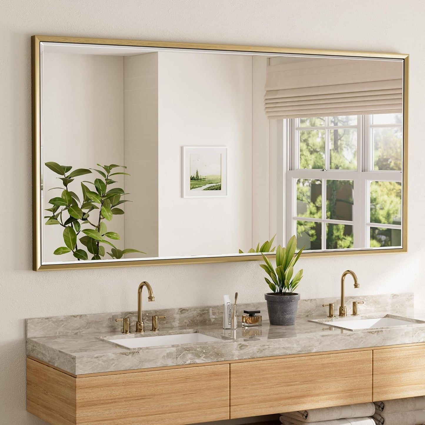 72 x 36 Gold Bathroom Mirror with Beveled Design for Elegance
