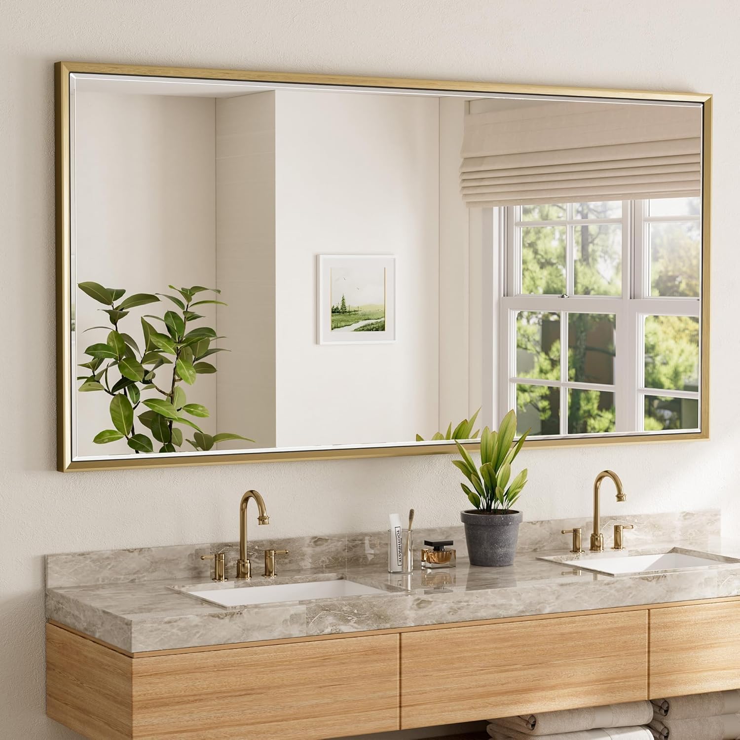 72 x 36 Gold Bathroom Mirror with Beveled Design for Elegance