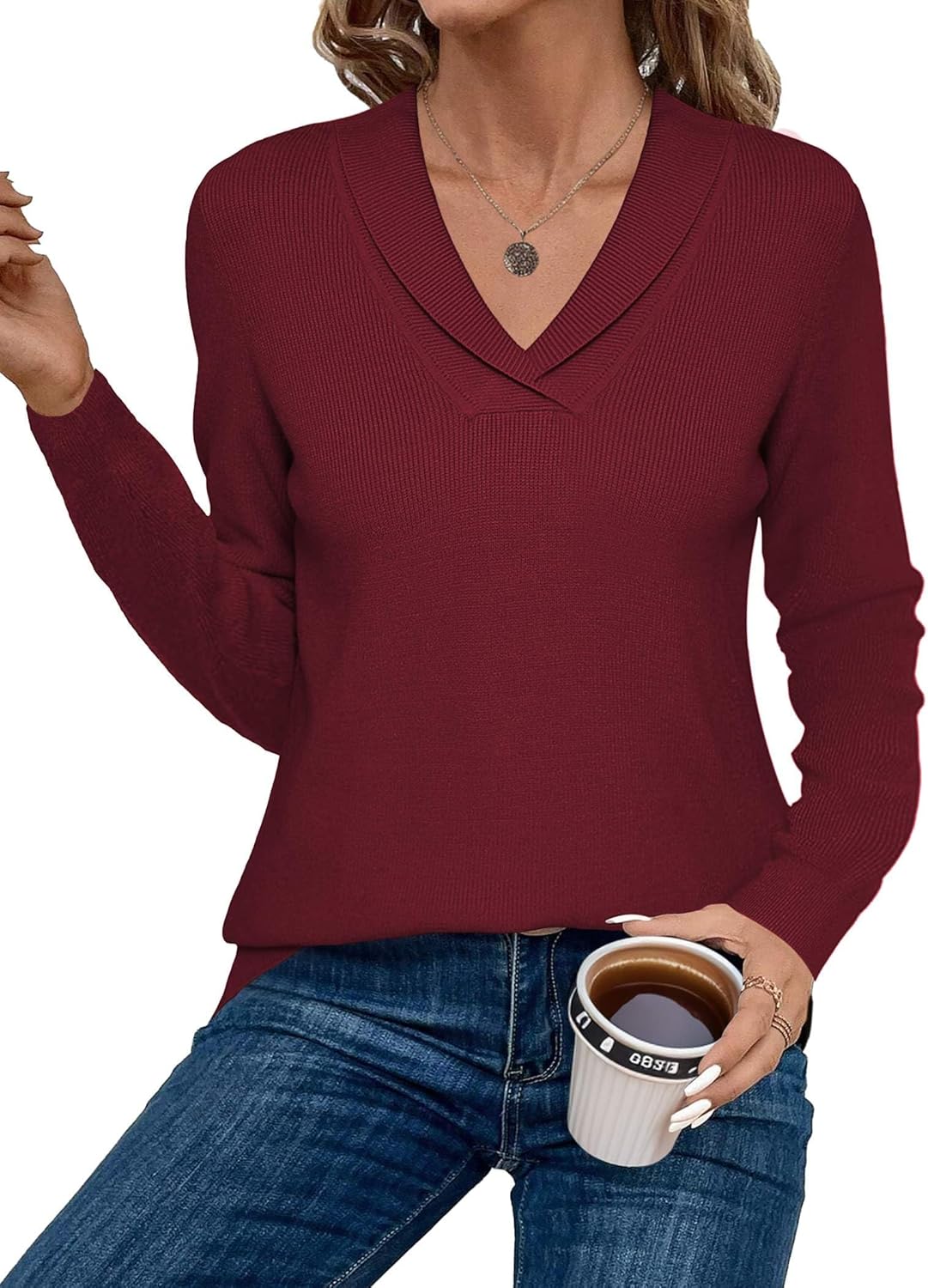 Zeagoo Womens Sweaters Fall Fashion Long Sleeve V Neck Tops