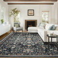 Area Rugs 9x12 Washable Floral Rug - Low-Profile Non-Slip