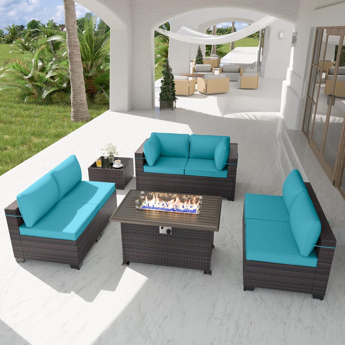 Kurapika 8 Pieces Patio Furniture Set with Fire Pit Table