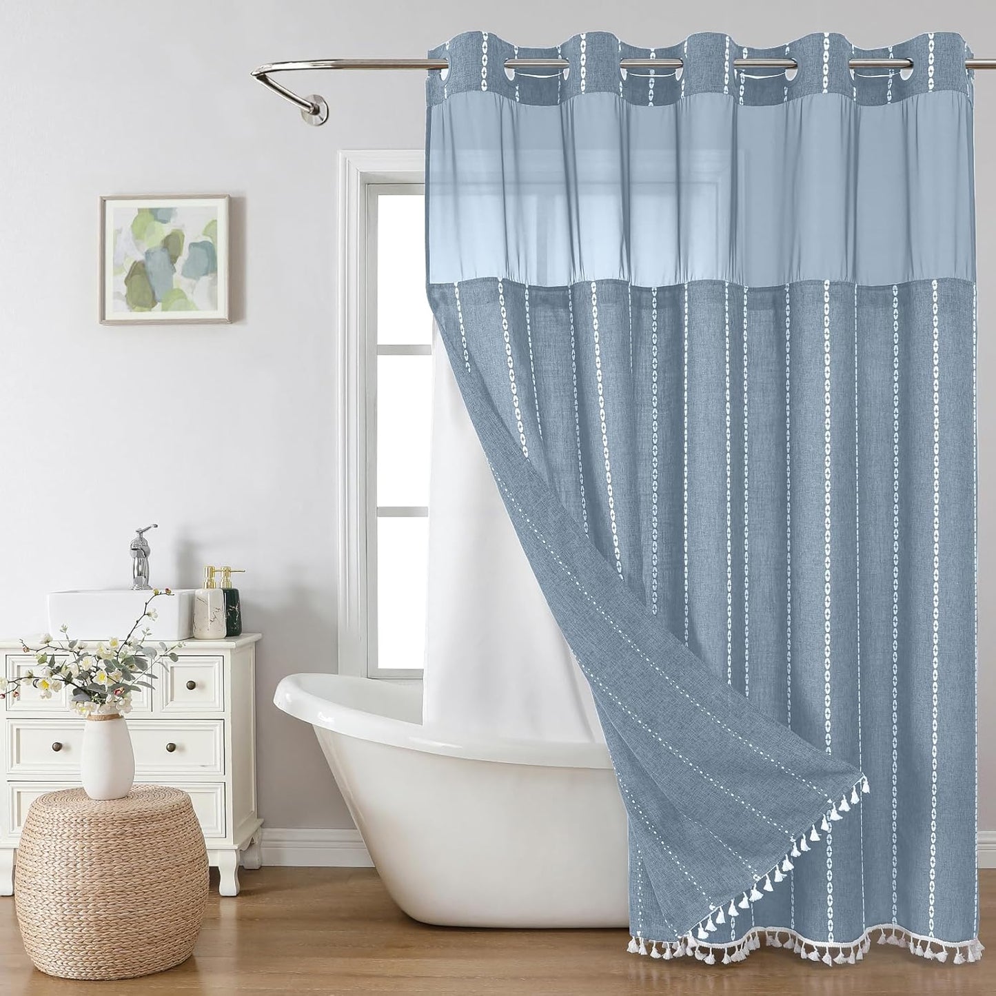 No Hook Extra Long Shower Curtain Set for Modern Farmhouse Style