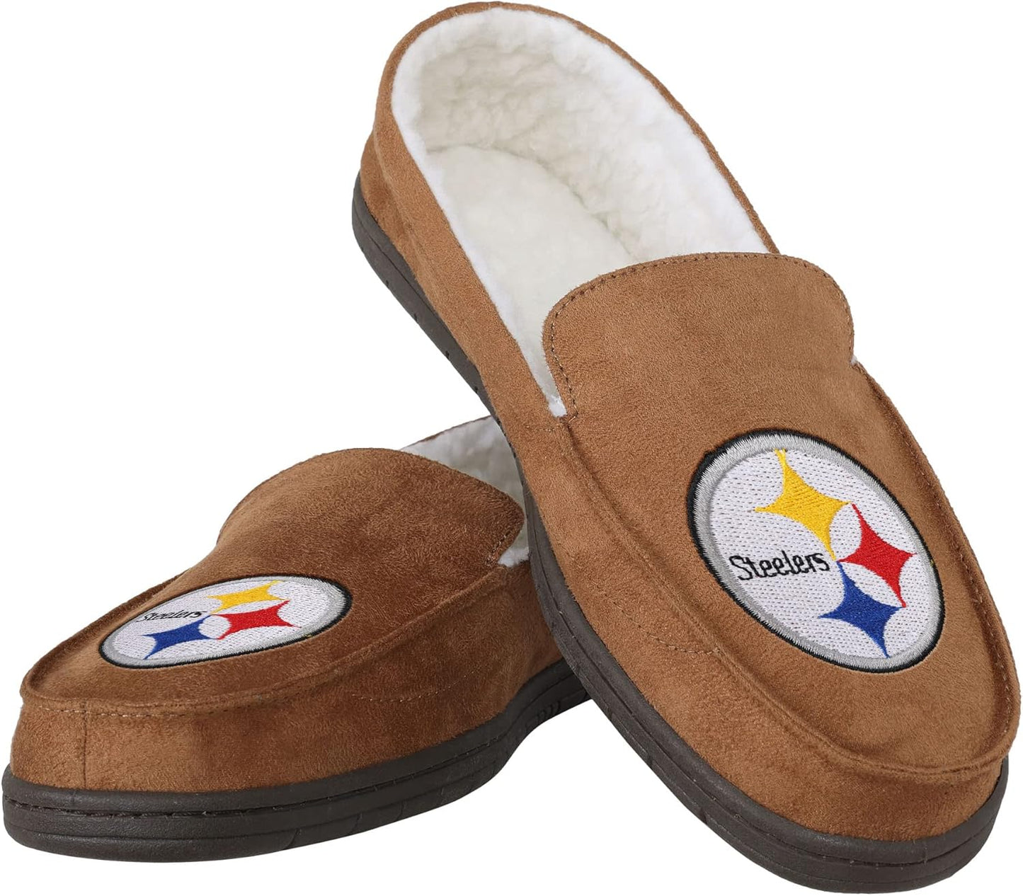 FOCO Men's NFL Football Team Logo Moccasin Slippers for Comfort